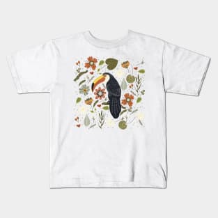 Toucan Bird Tropical Graphic In Scandinavian Folk Art 1 Kids T-Shirt